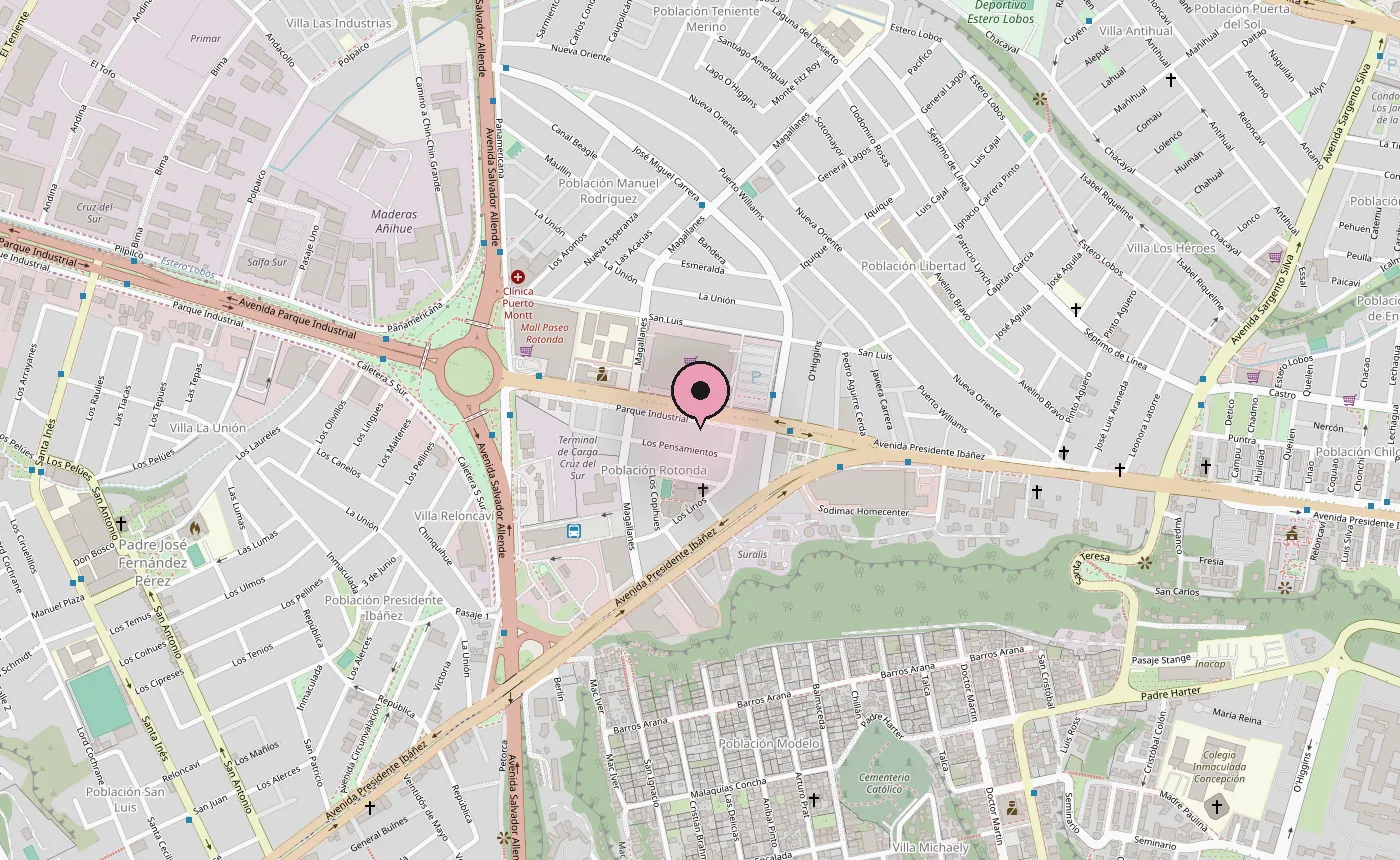 Mapa con la ubicación de Glam Flow Studio en Avenida Parque Industrial 409, Puerto Montt